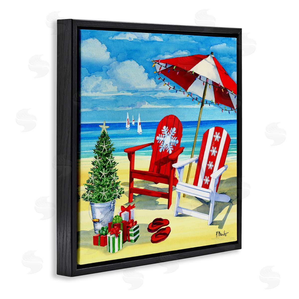 Paul Brent Coastal Christmas Scene Black Floating Frame Canvas Wall Art Print
