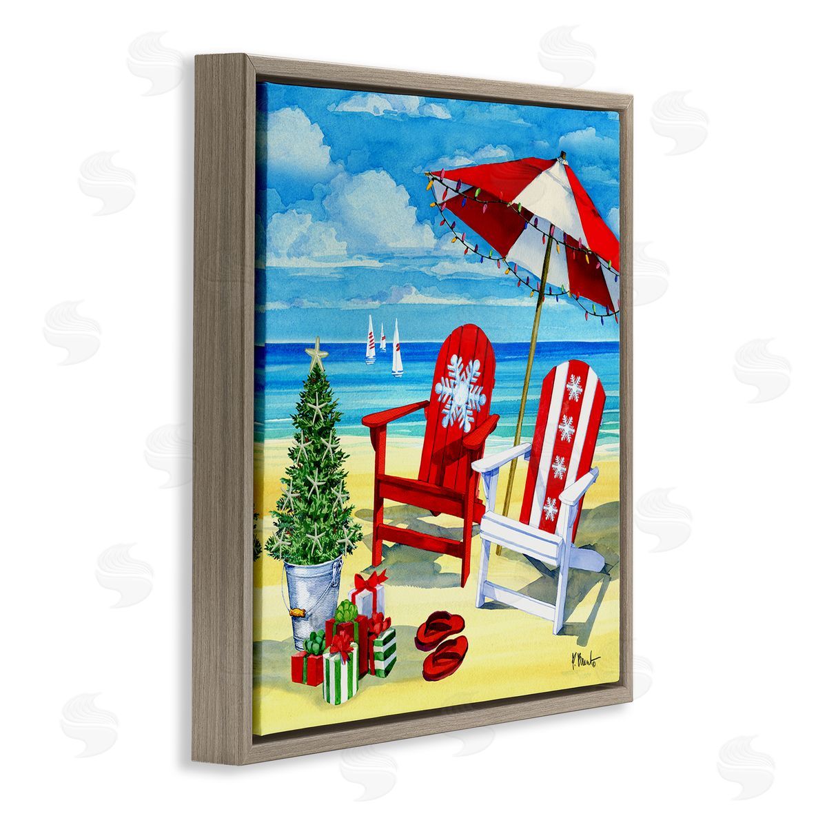 Paul Brent Coastal Christmas Scene Brown Floating Frame Canvas Wall Art Print