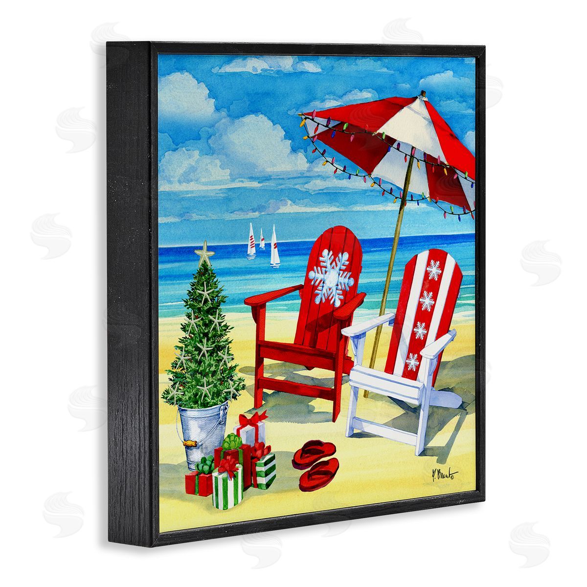 Paul Brent Coastal Christmas Scene Black Framed Glicee Wall Art Print