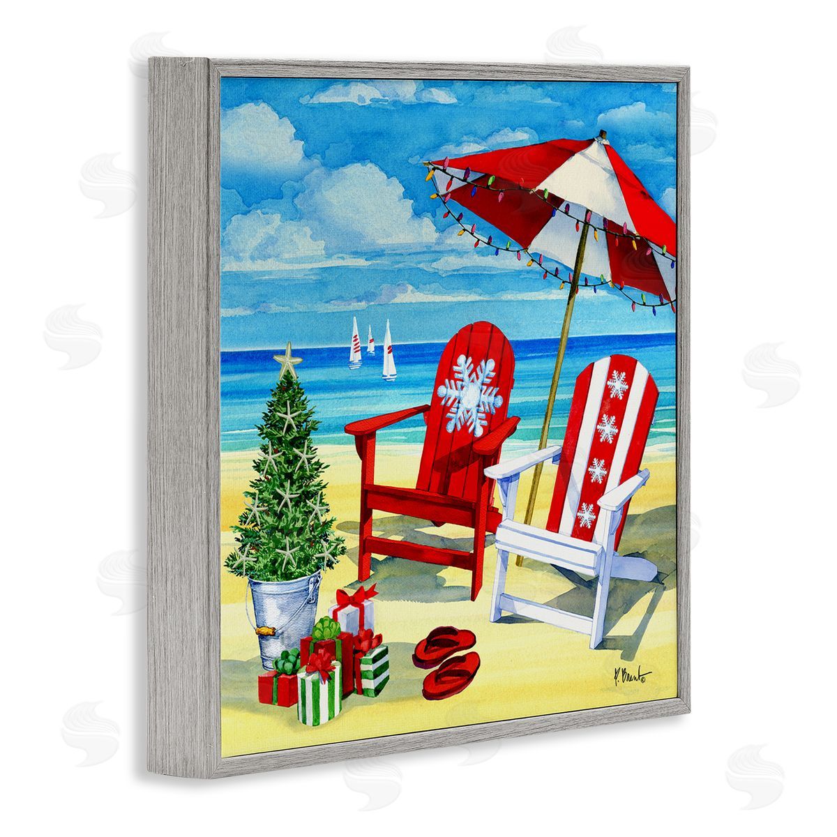 Paul Brent Coastal Christmas Scene Gray Framed Glicee Wall Art Print