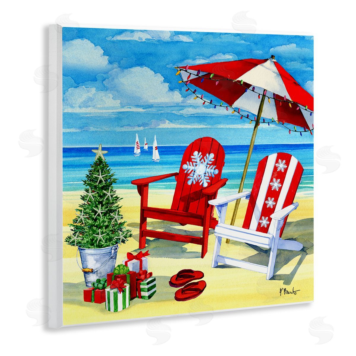 Paul Brent Coastal Christmas Scene Wooden Wall Plaque Art Print