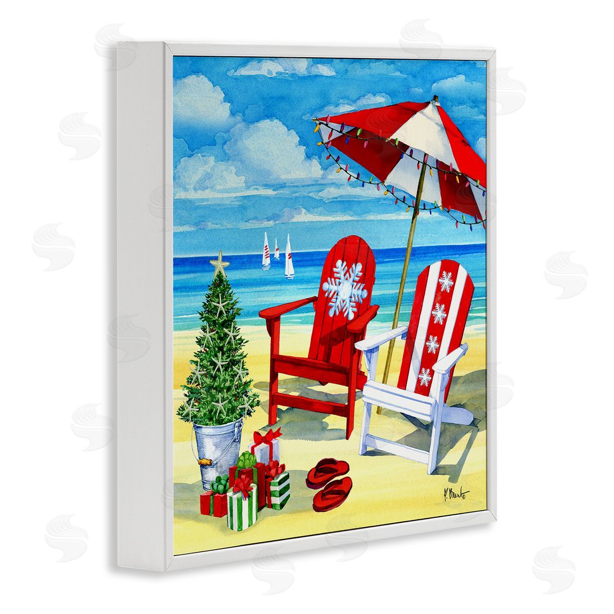 Paul Brent Coastal Christmas Scene White Framed Glicee Wall Art Print