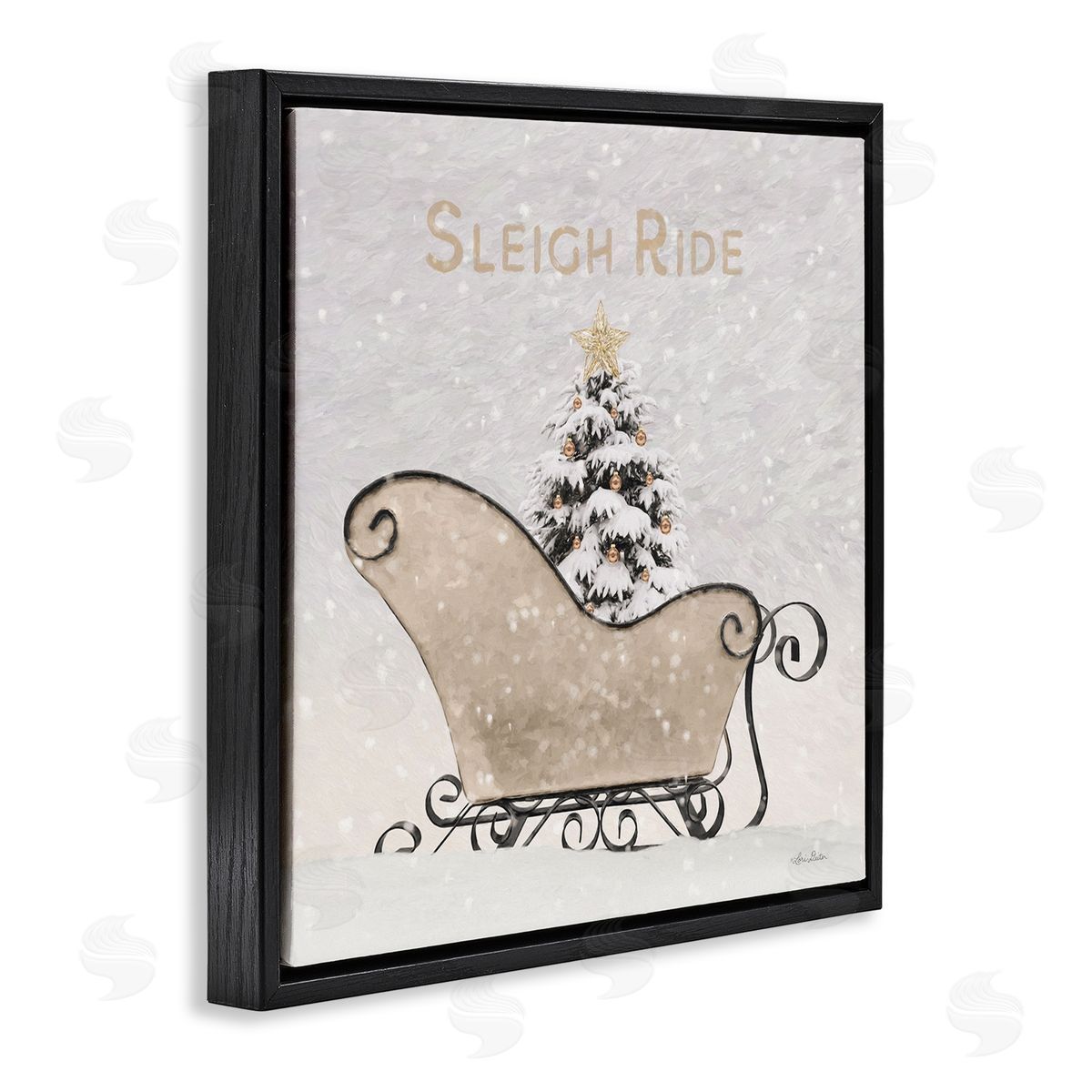 Sleigh Ride Winter Scene Black Floating Frame Canvas Wall Art, Home Decor by Lori Deiter