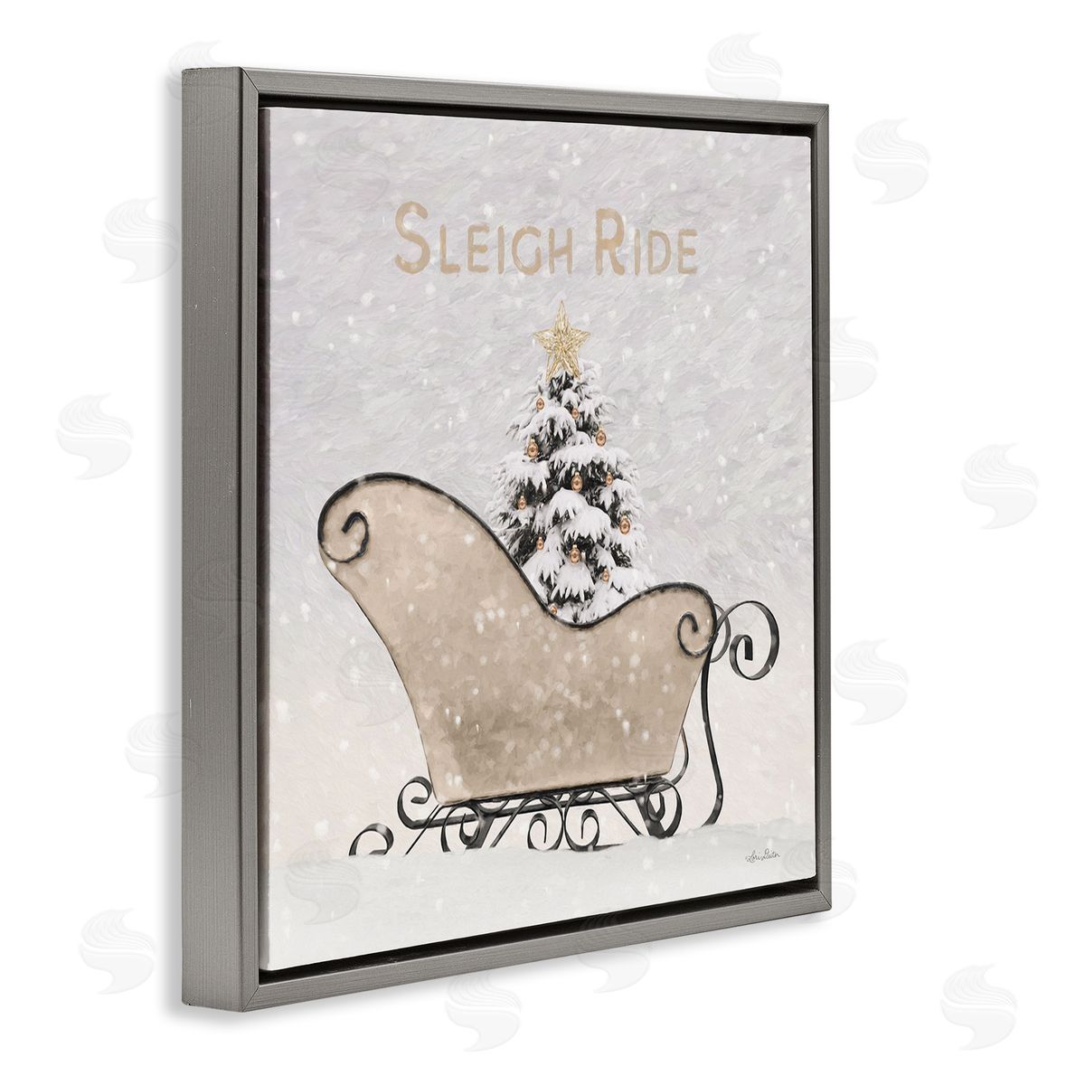 Sleigh Ride Winter Scene Grey Floating Frame Canvas Wall Art, Home Decor by Lori Deiter