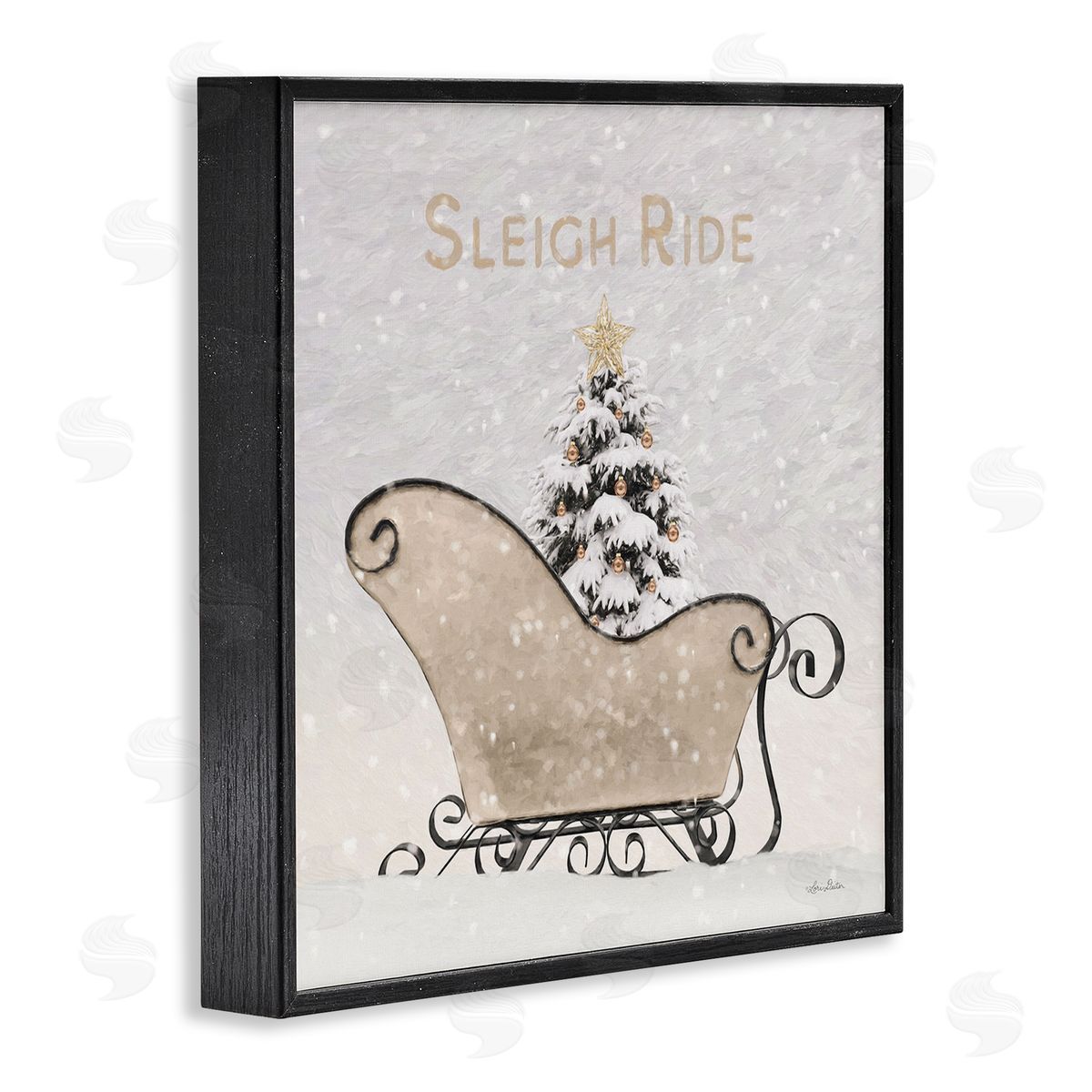 Sleigh Ride Winter Scene Black Frame Print Wall Art, Home Decor by Lori Deiter