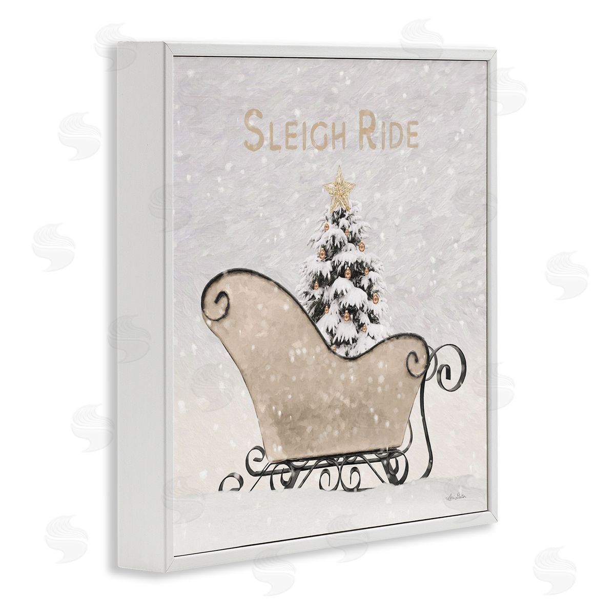 Sleigh Ride Winter Scene White Frame Print Wall Art, Home Decor by Lori Deiter