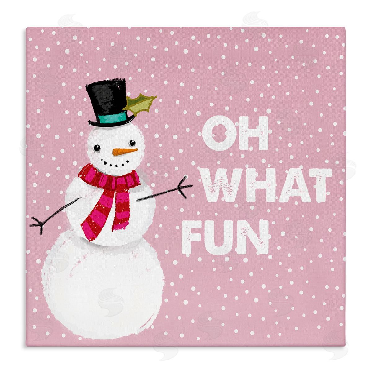 Lula Bijoux & co. Oh What Fun Pink Snowman Stretched Canvas Wall Art Print