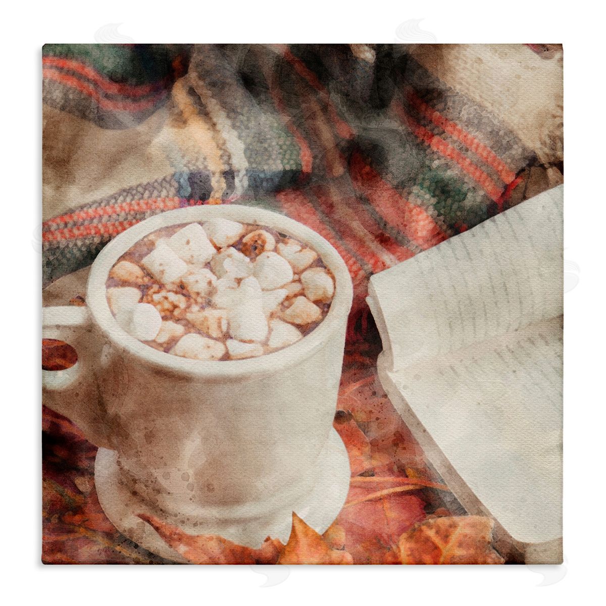 LSR Design Studio Autumn Cocoa & Book Stretched Canvas Wall Art Print
