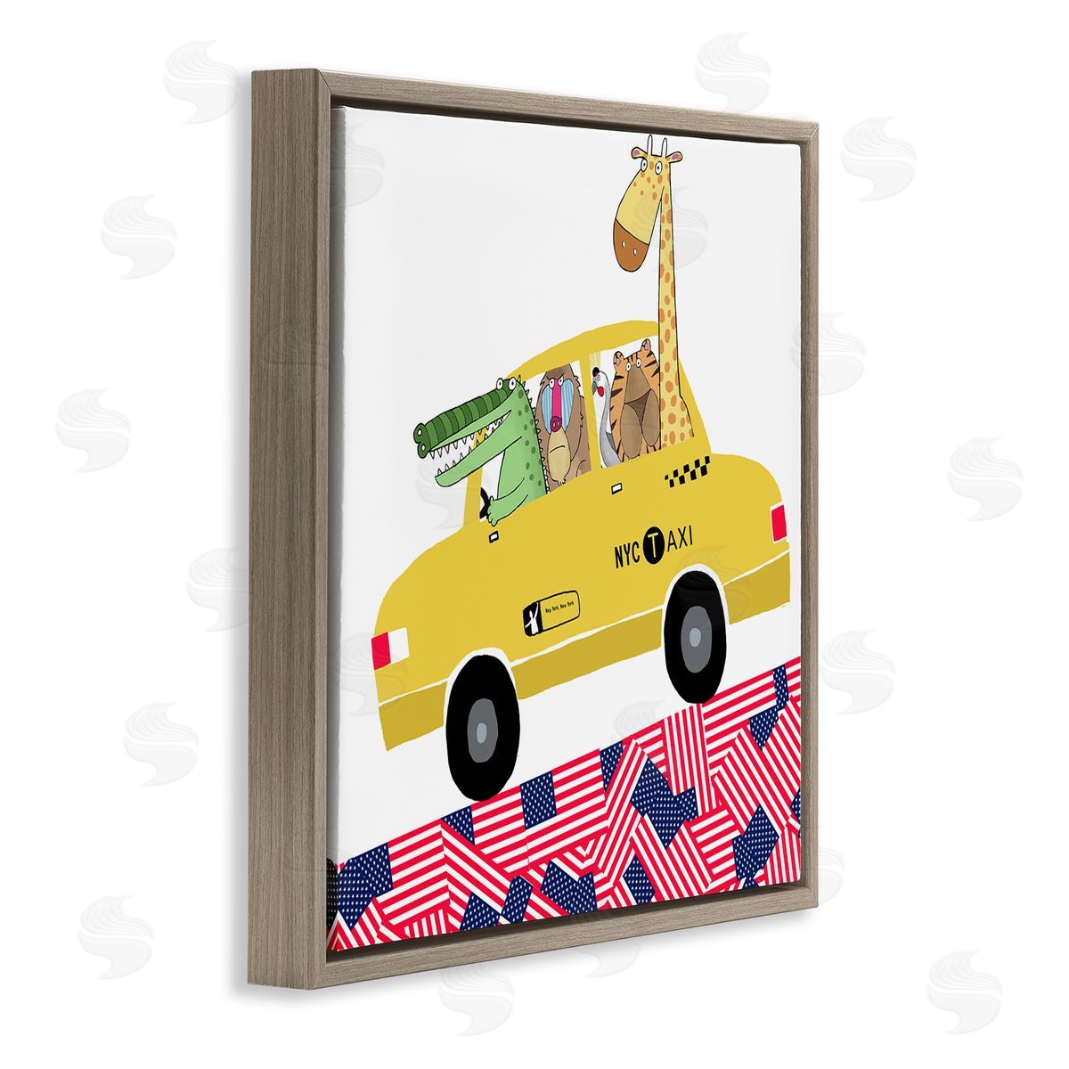 Carla Daly Animals in NYC Taxi Brown Floating Frame Canvas Wall Art Print