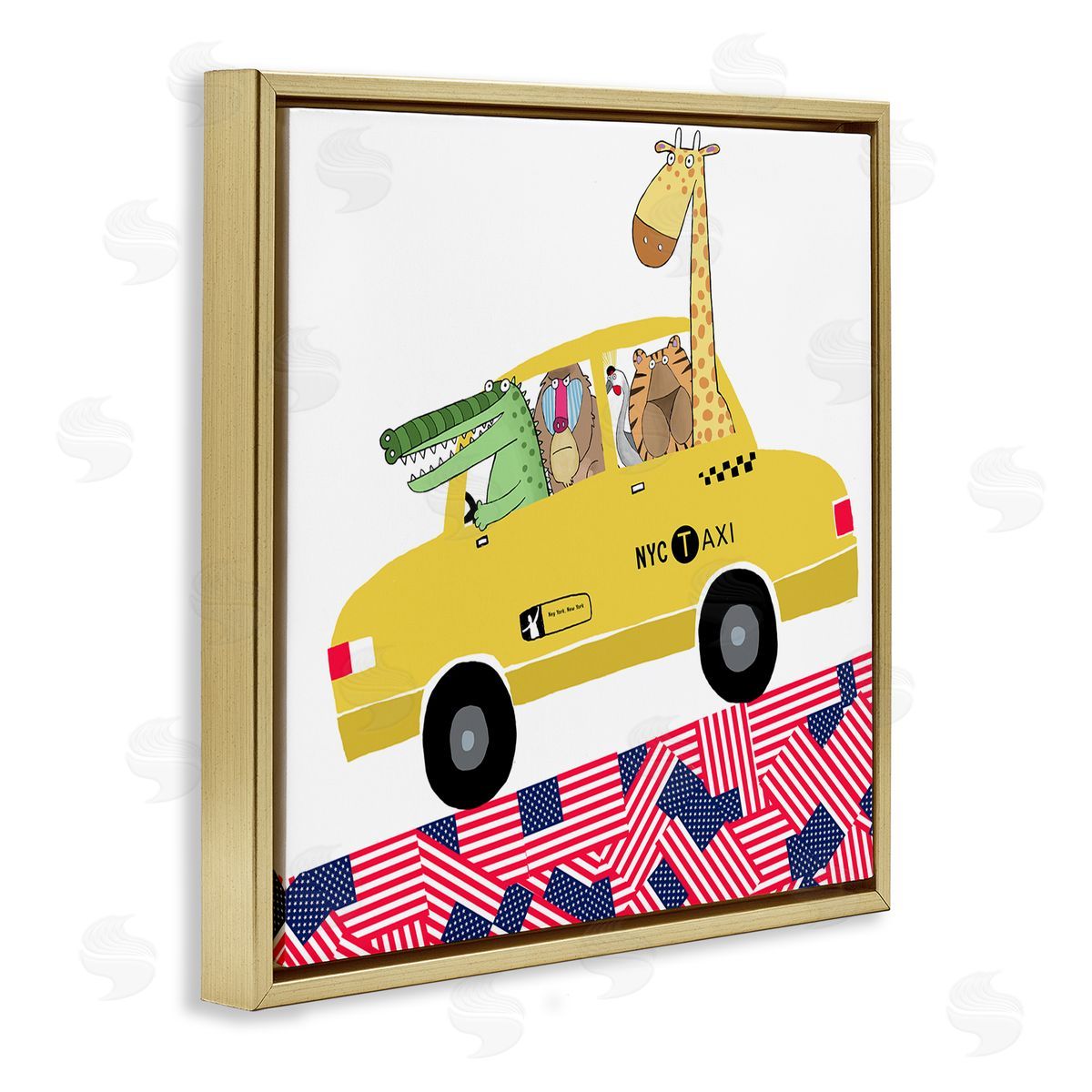 Carla Daly Animals in NYC Taxi Gold Floating Frame Canvas Wall Art Print
