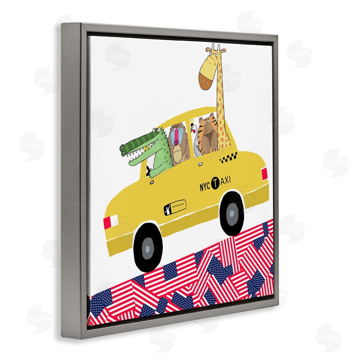 Carla Daly Animals in NYC Taxi Gray Floating Frame Canvas Wall Art Print