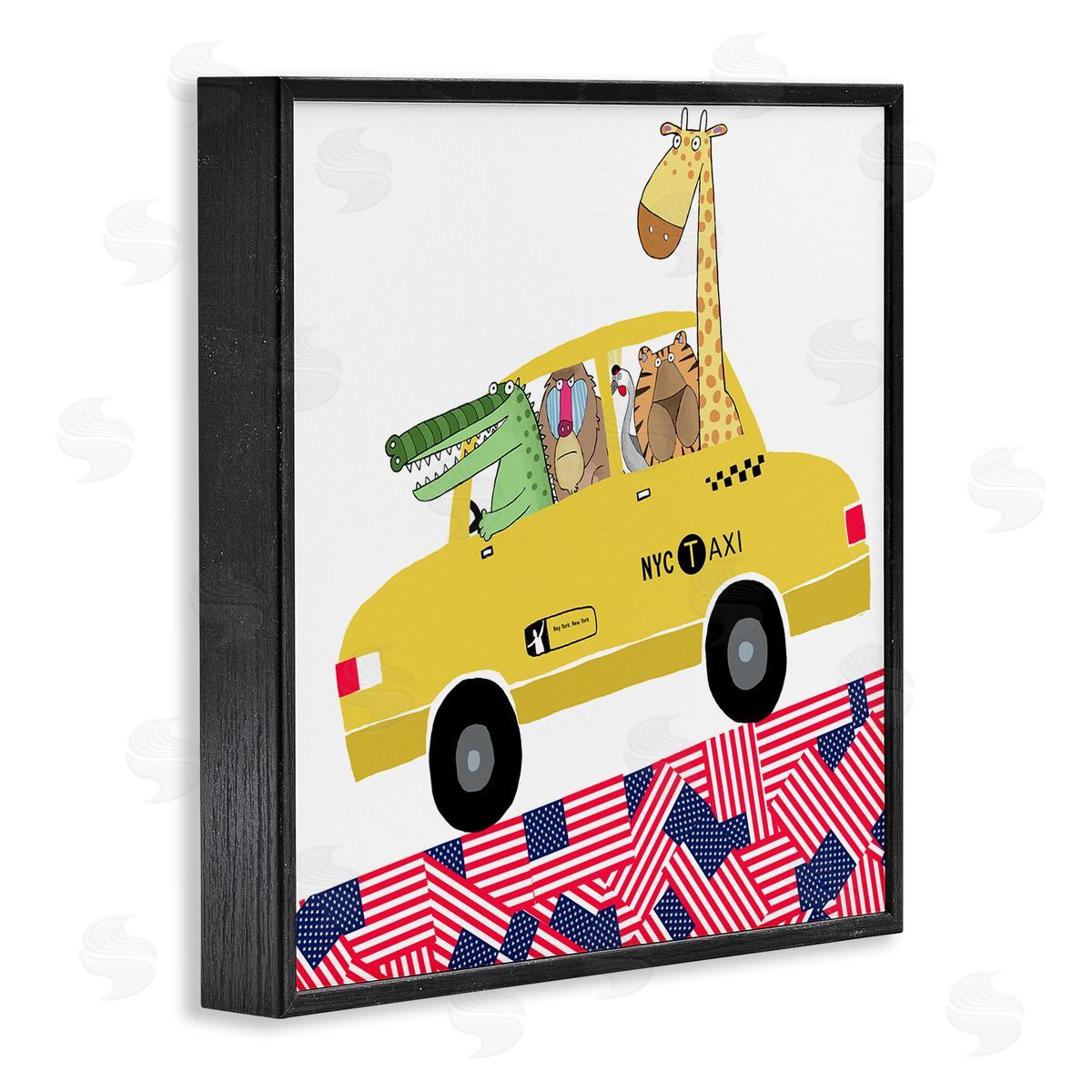 Carla Daly Animals in NYC Taxi Black Framed Glicee Wall Art Print
