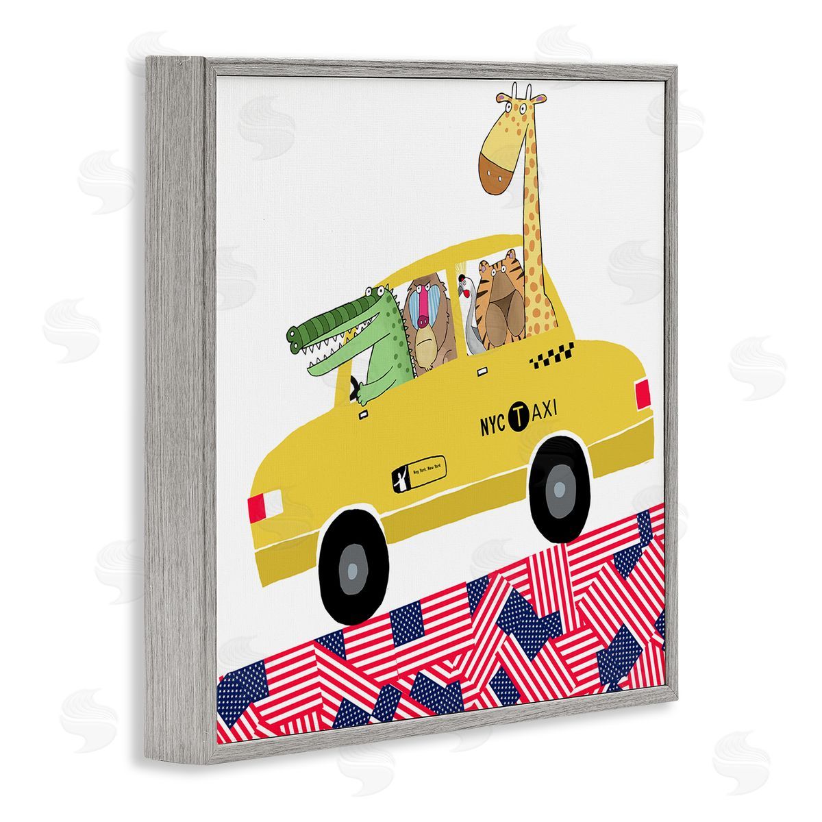 Carla Daly Animals in NYC Taxi Gray Framed Glicee Wall Art Print