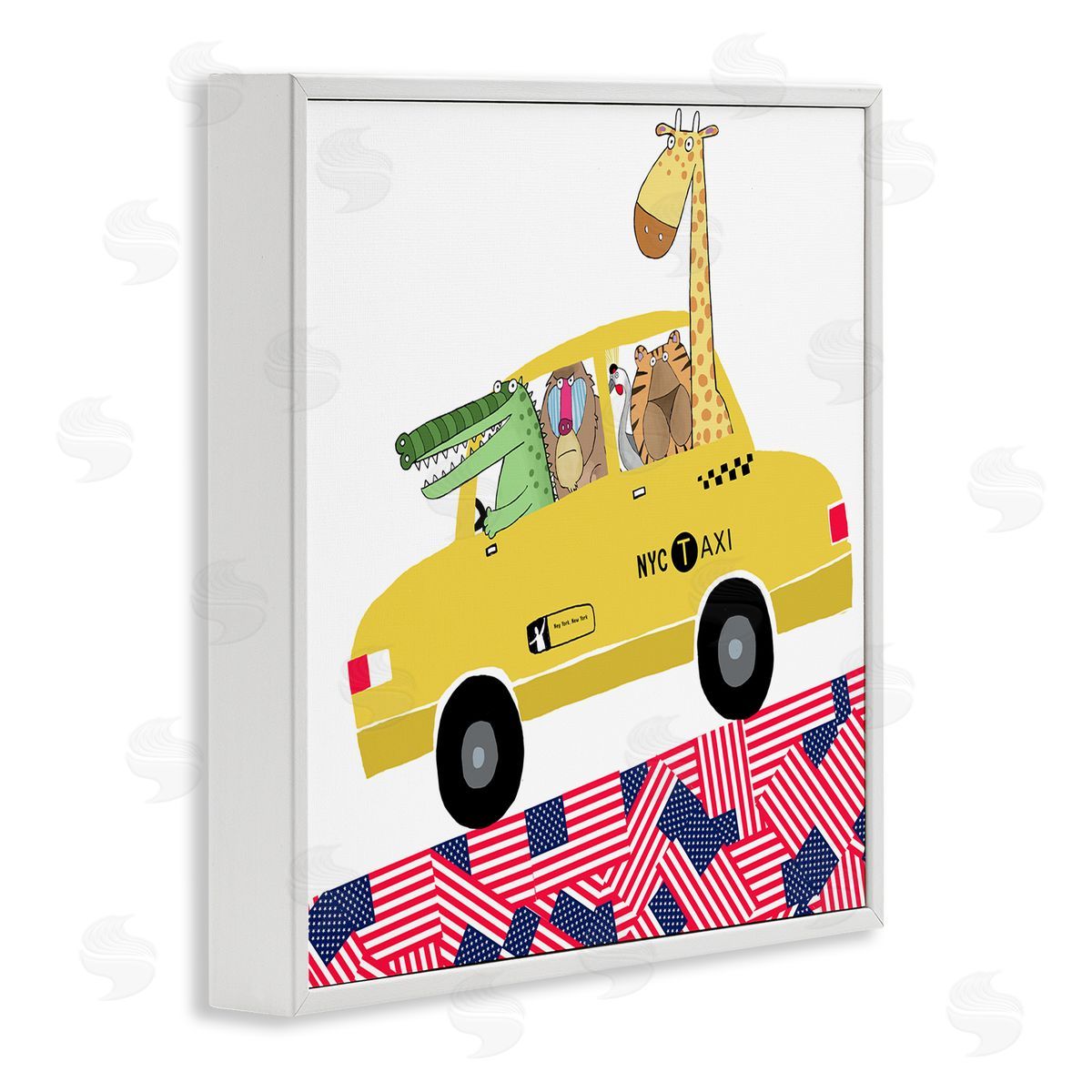 Carla Daly Animals in NYC Taxi White Framed Glicee Wall Art Print