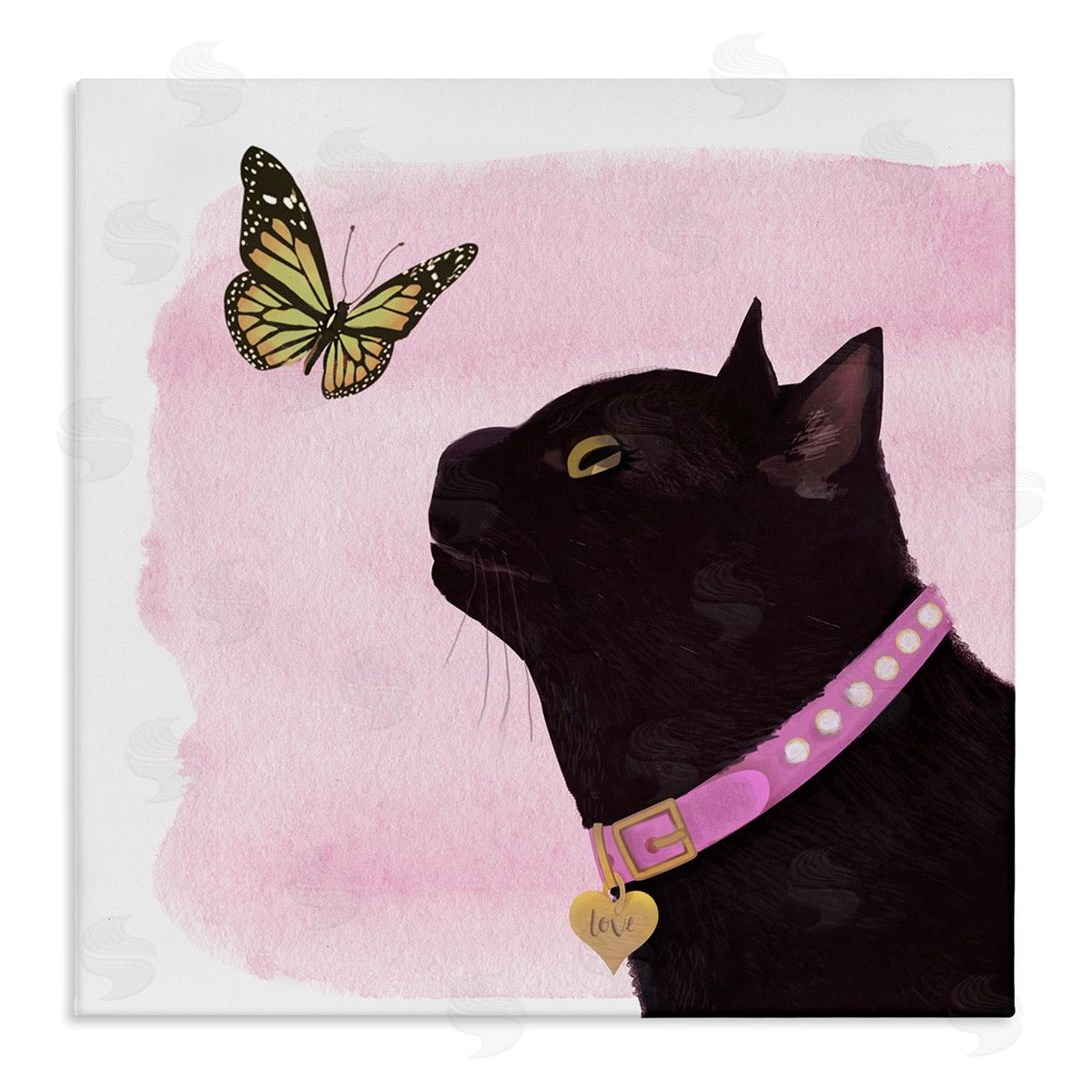 Diane Neukirch Black Cat & Butterfly Stretched Canvas Wall Art Print