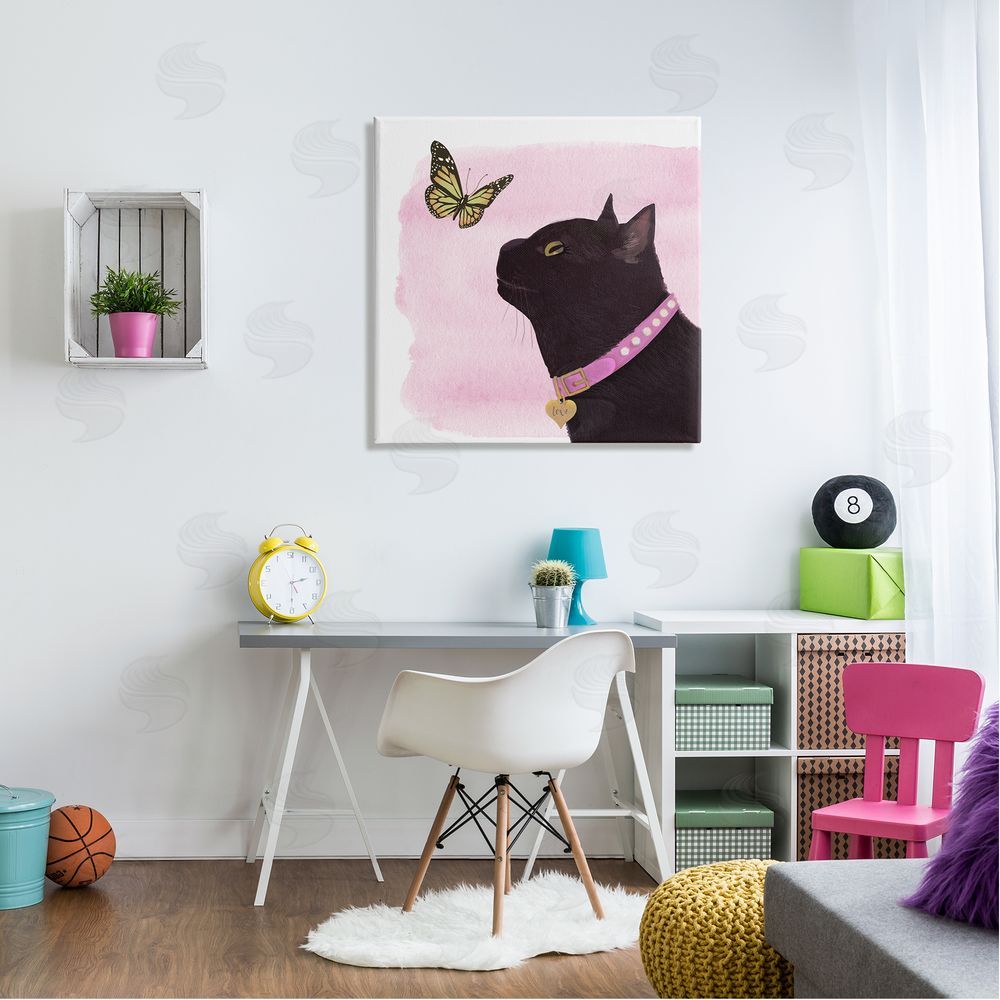 Diane Neukirch Black Cat & Butterfly Canvas Wall Art in Room