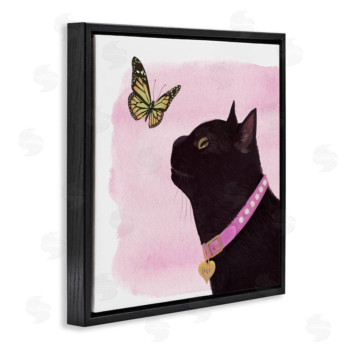 Diane Neukirch Black Cat & Butterfly Black Floating Frame Canvas Wall Art Print