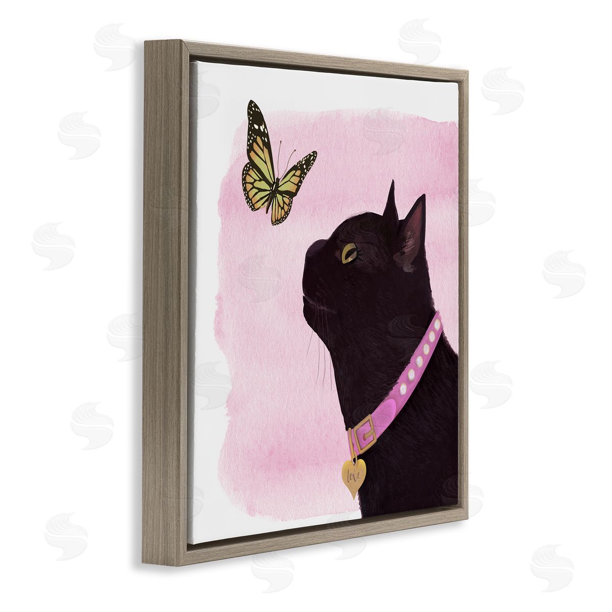 Diane Neukirch Black Cat & Butterfly Brown Floating Frame Canvas Wall Art Print