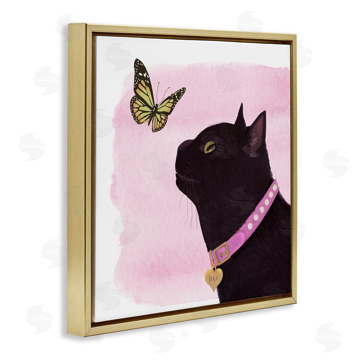 Diane Neukirch Black Cat & Butterfly Gold Floating Frame Canvas Wall Art Print