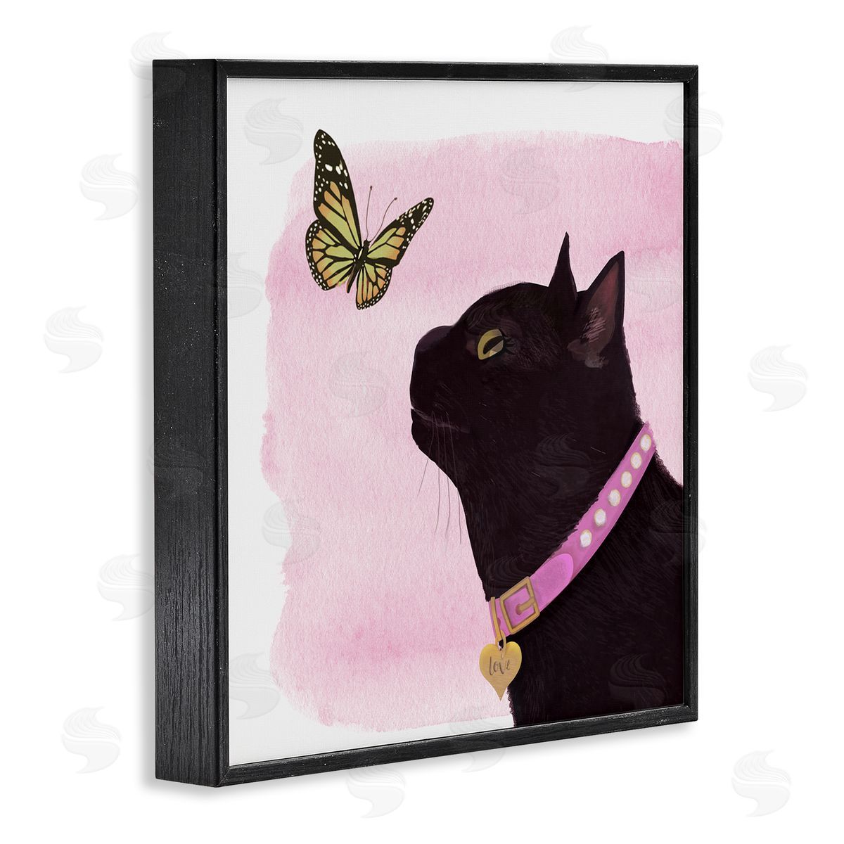 Diane Neukirch Black Cat & Butterfly Black Framed Glicee Wall Art Print