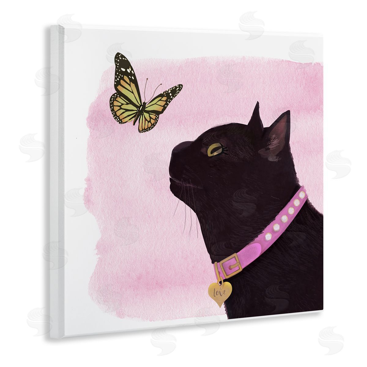 Diane Neukirch Black Cat & Butterfly Wooden Wall Plaque Art Print