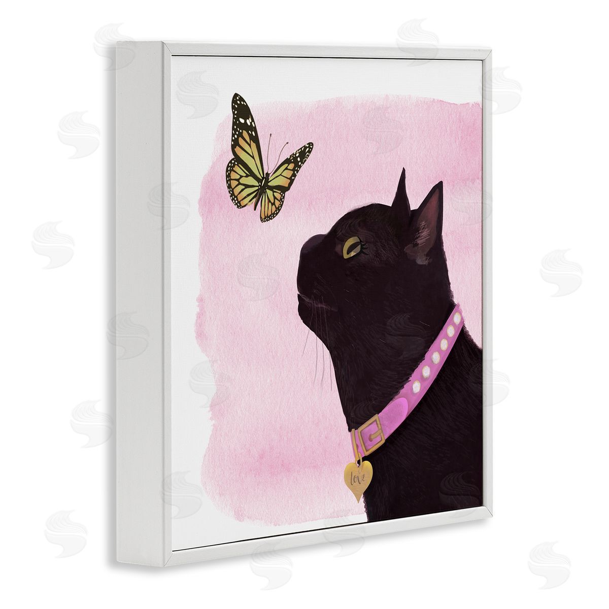 Diane Neukirch Black Cat & Butterfly White Framed Glicee Wall Art Print