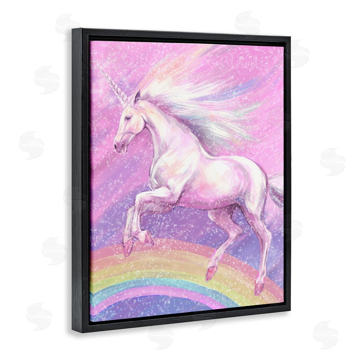 Rainbow Unicorn Scene Black Floating Frame Canvas Wall Art, Home Decor by Ziwei Li