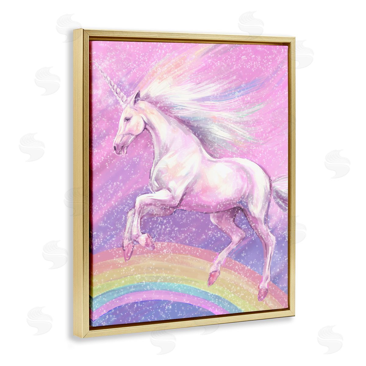 Rainbow Unicorn Scene Gold Floating Frame Canvas Wall Art, Home Decor by Ziwei Li