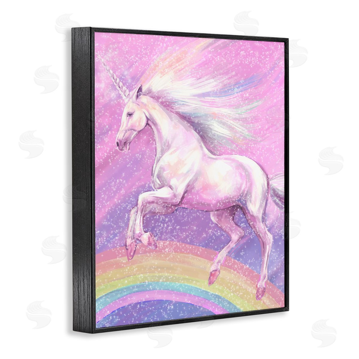 Rainbow Unicorn Scene Black Frame Print Wall Art, Home Decor by Ziwei Li