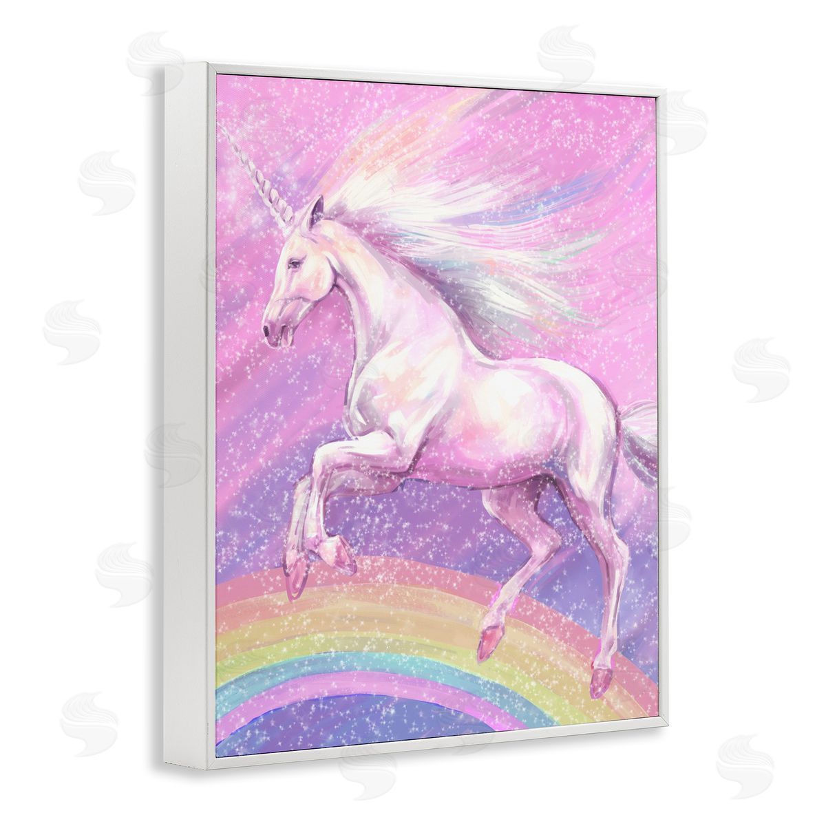 Rainbow Unicorn Scene White Frame Print Wall Art, Home Decor by Ziwei Li