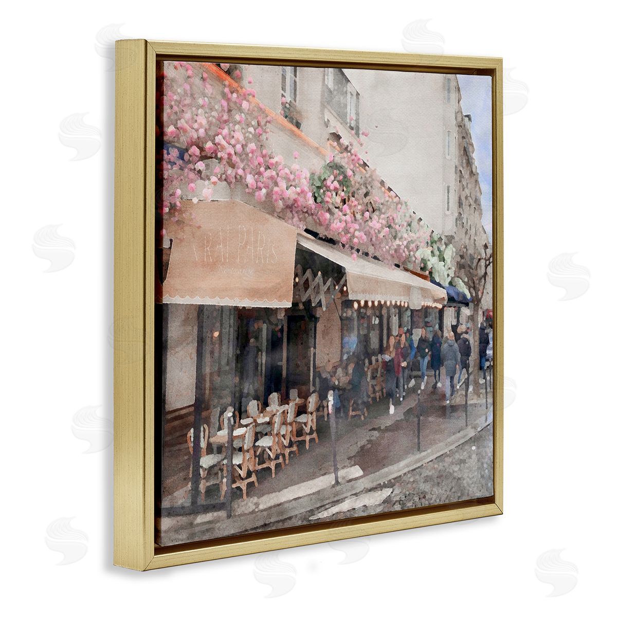 LSR Design Studio Parisian City Street Gold Floating Frame Canvas Wall Art Print