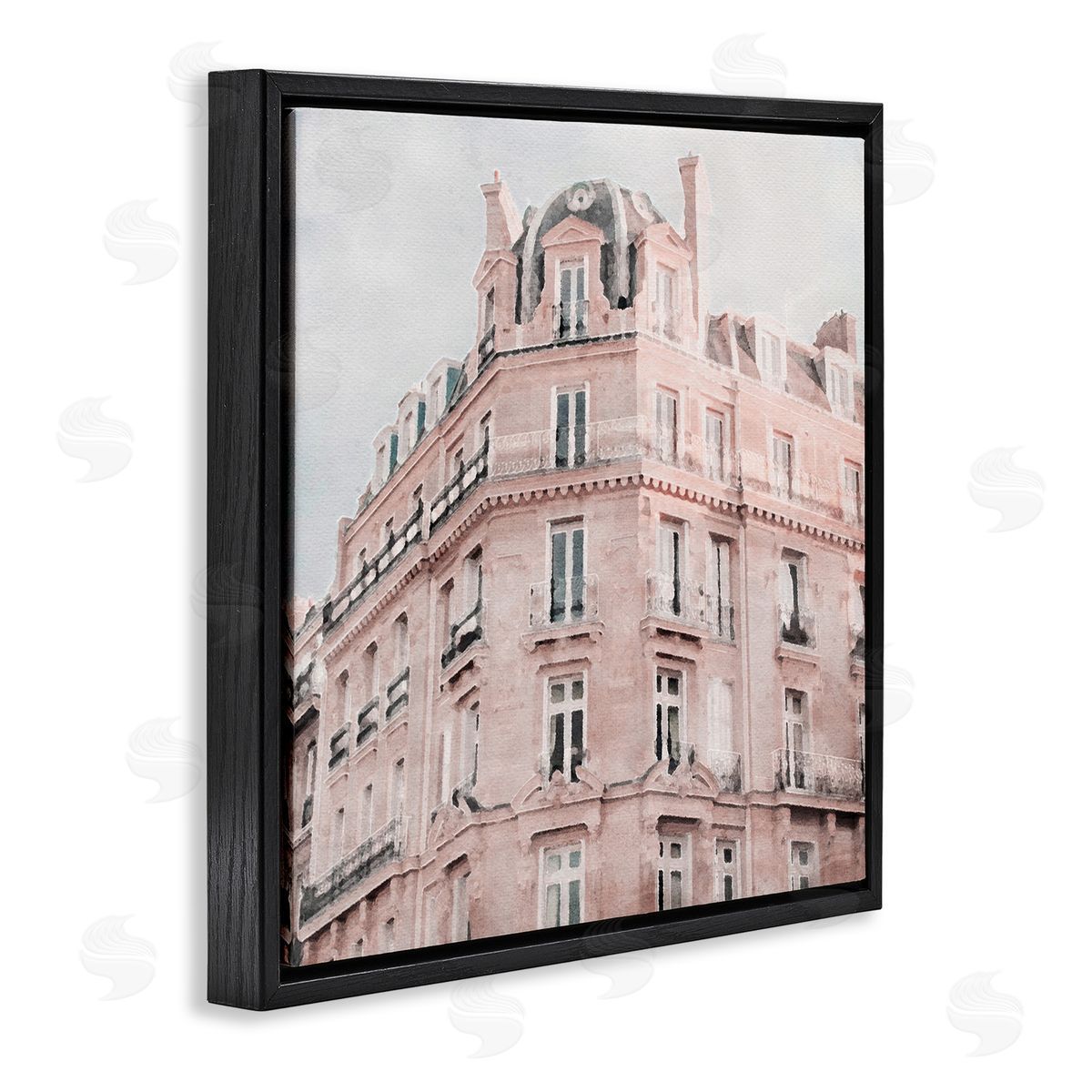 LSR Design Studio Pastel City Building Black Floating Frame Canvas Wall Art Print