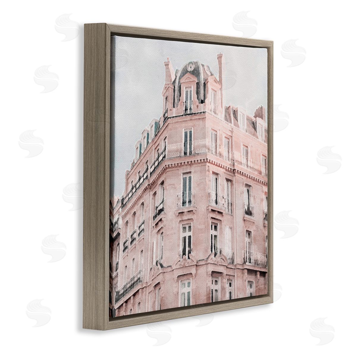 LSR Design Studio Pastel City Building Brown Floating Frame Canvas Wall Art Print