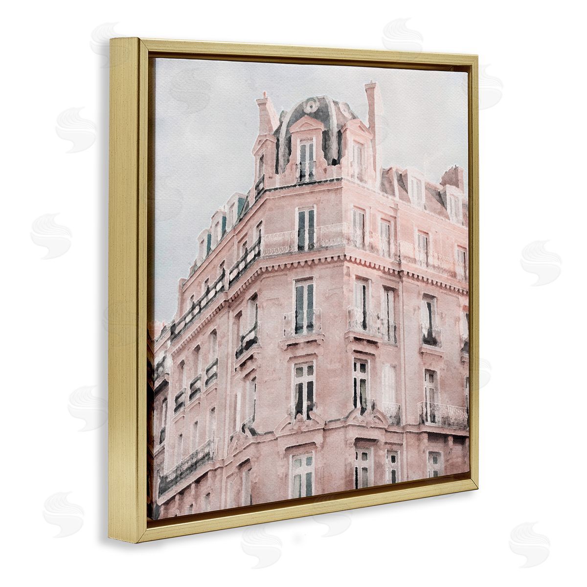 LSR Design Studio Pastel City Building Gold Floating Frame Canvas Wall Art Print