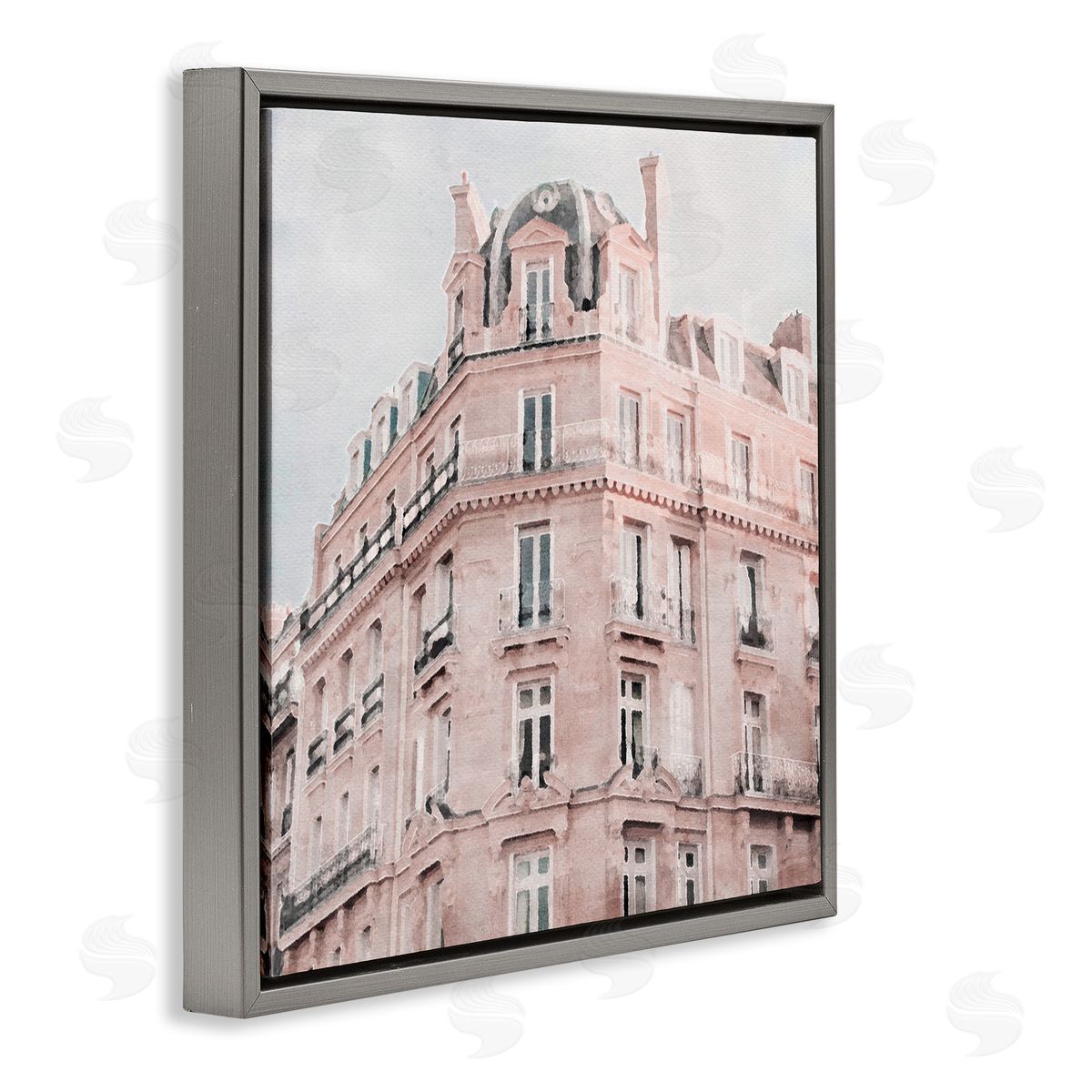 LSR Design Studio Pastel City Building Gray Floating Frame Canvas Wall Art Print