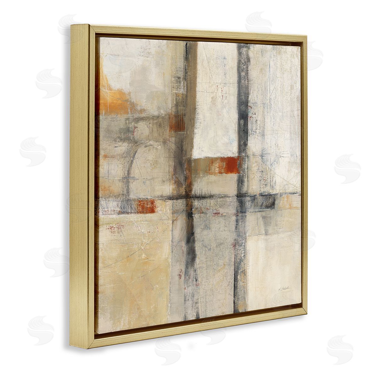 Mike Schick Beige Geometric Abstraction Gold Floater Frame Canvas Artside_