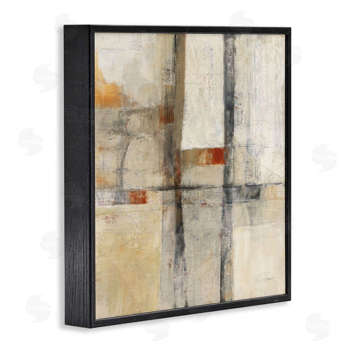 Mike Schick Beige Geometric Abstraction Black Framed Giclee Wall Artside_