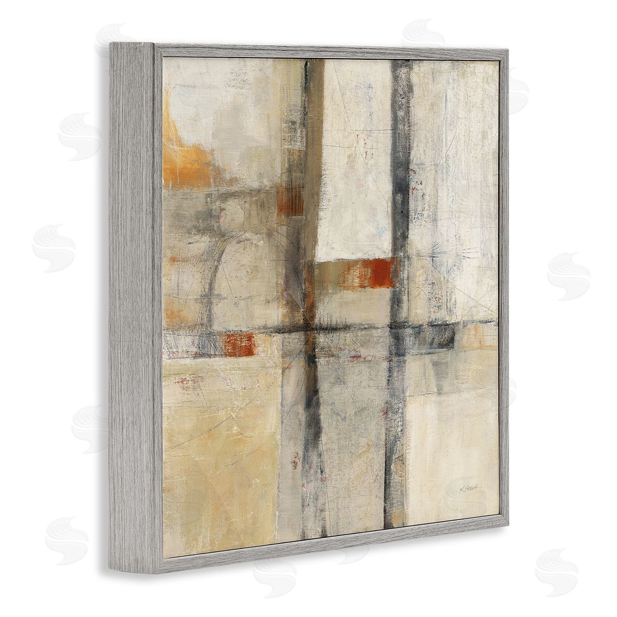 Mike Schick Beige Geometric Abstraction Gray Framed Giclee Wall Artside_