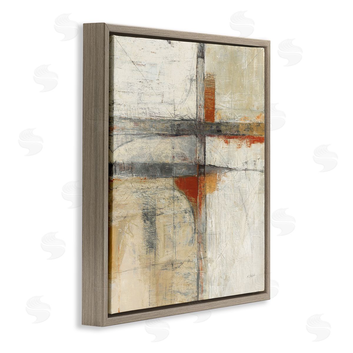 Mike Schick Rustic Beige Abstraction Brown Floater Frame Canvas Artside_