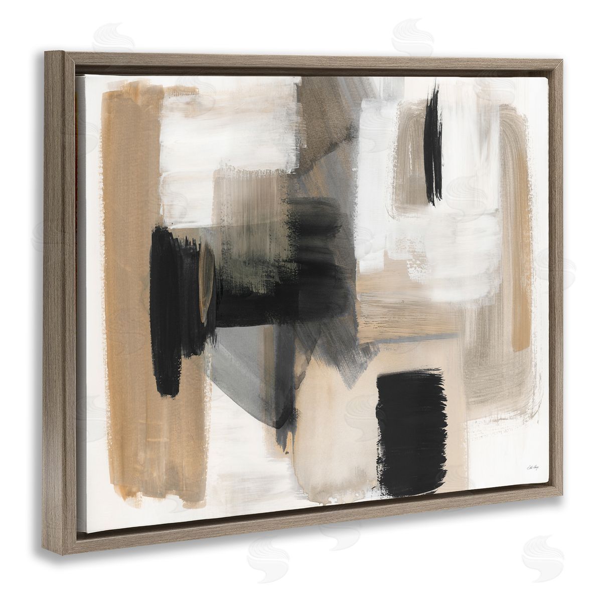 Stella Chang Tan & Black Collage Brown Floater Frame Canvas Artside_