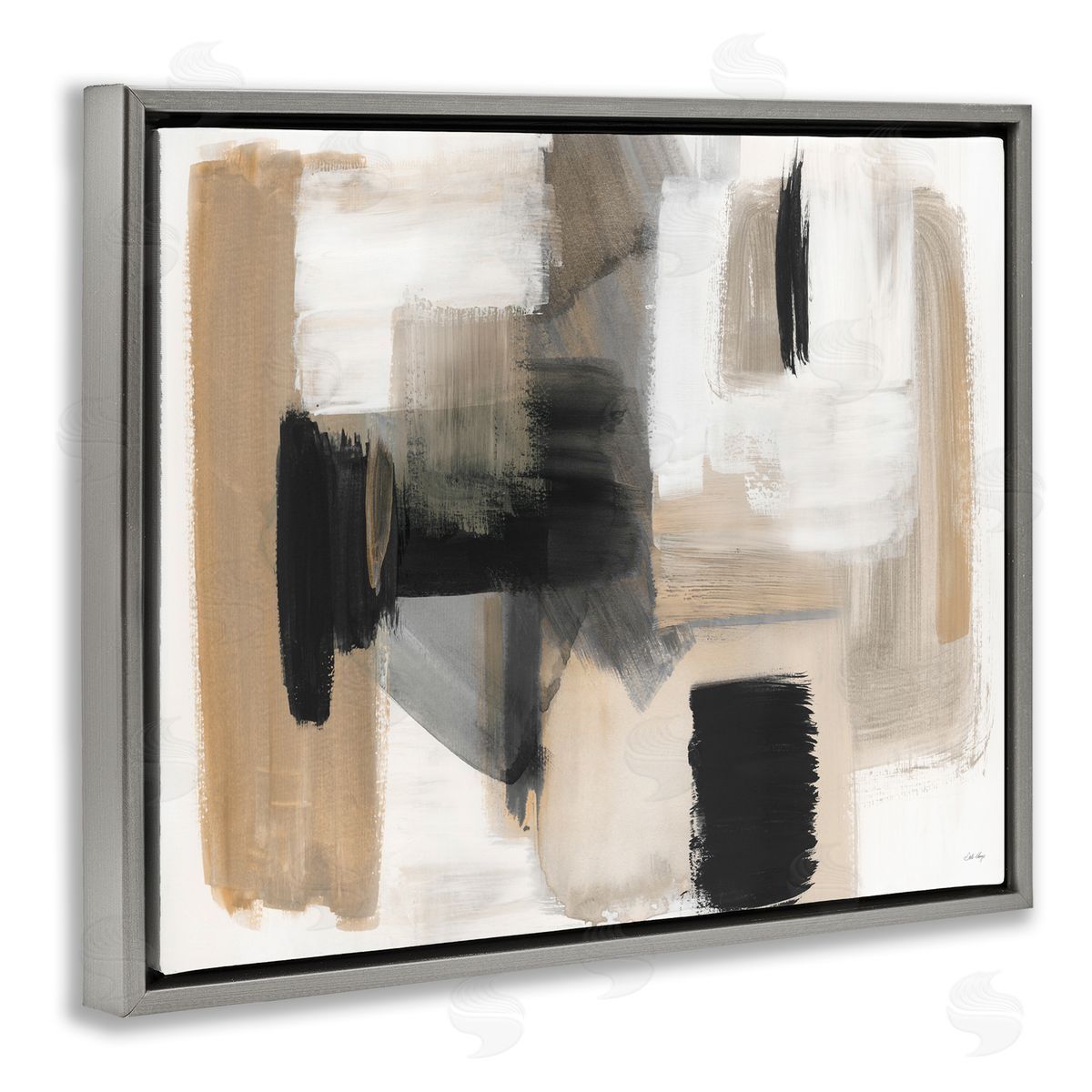 Stella Chang Tan & Black Collage Gray Floater Frame Canvas Artside_