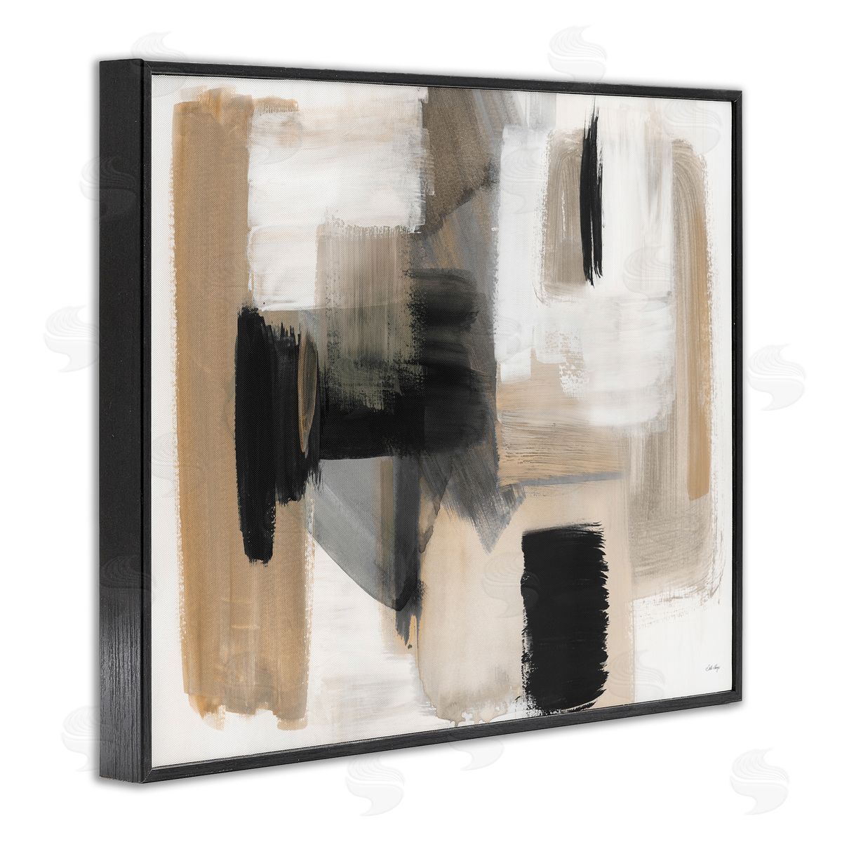 Stella Chang Tan & Black Collage Black Framed Giclee Wall Artside_
