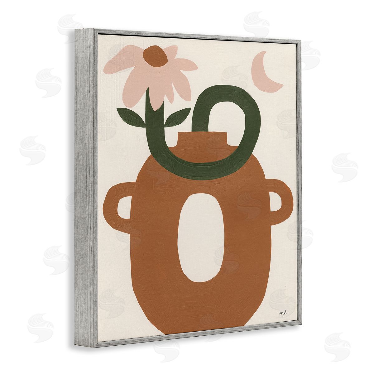 Moira Hershey Modern Boho Plant Vase Gray Framed Giclee Wall Artside_