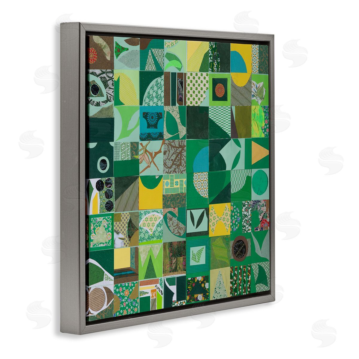 Pamela Fingado Green Geometric Collage Gray Floater Frame Canvas Artside_