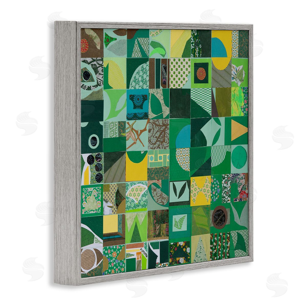 Pamela Fingado Green Geometric Collage Gray Framed Giclee Wall Artside_