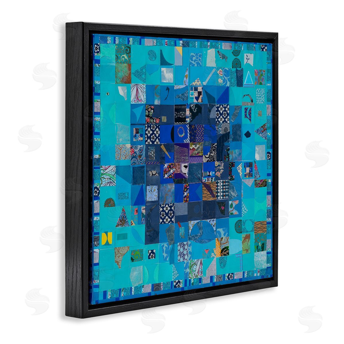 Pamela Fingado Blue Geometric Collage Black Floater Frame Canvas Artside_
