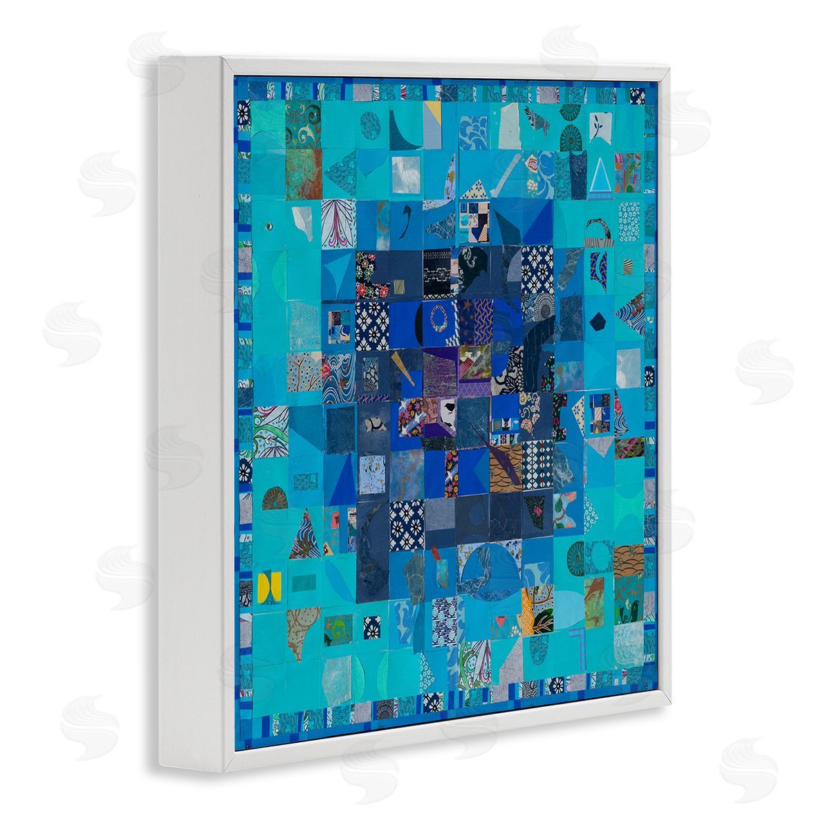 Pamela Fingado Blue Geometric Collage White Framed Giclee Wall Artside_