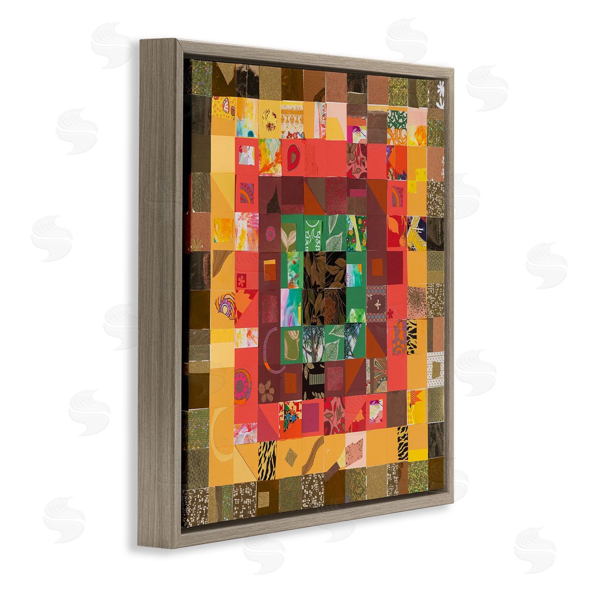 Pamela Fingado Patterned Geometric Collage Brown Floater Frame Canvas Artside_