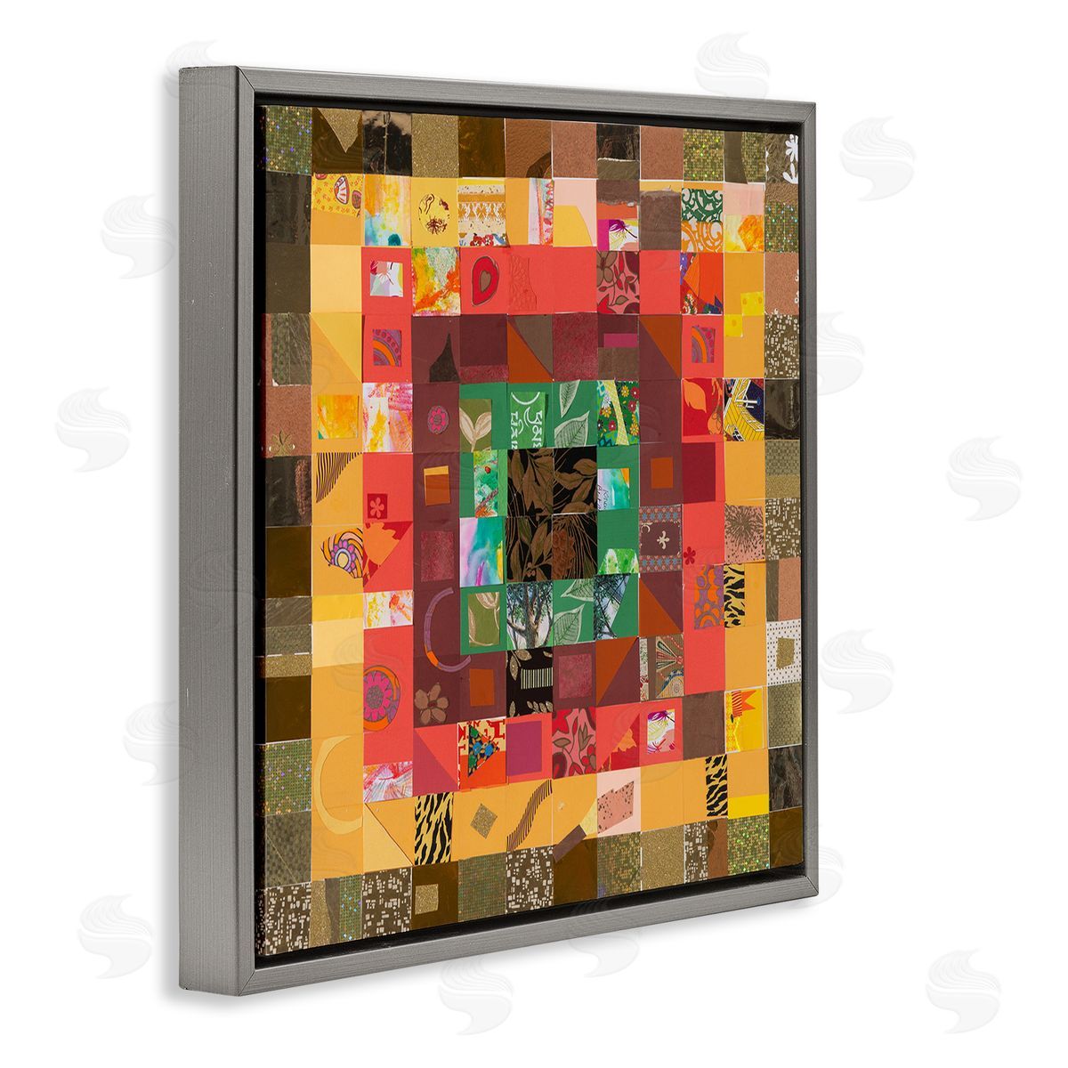 Pamela Fingado Patterned Geometric Collage Gray Floater Frame Canvas Artside_