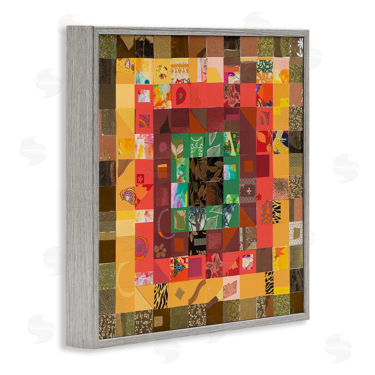 Pamela Fingado Patterned Geometric Collage Gray Framed Giclee Wall Artside_